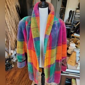 Rare Vintage 1980s Donny Brook Multi Color Plaid Over Coat Acrylic